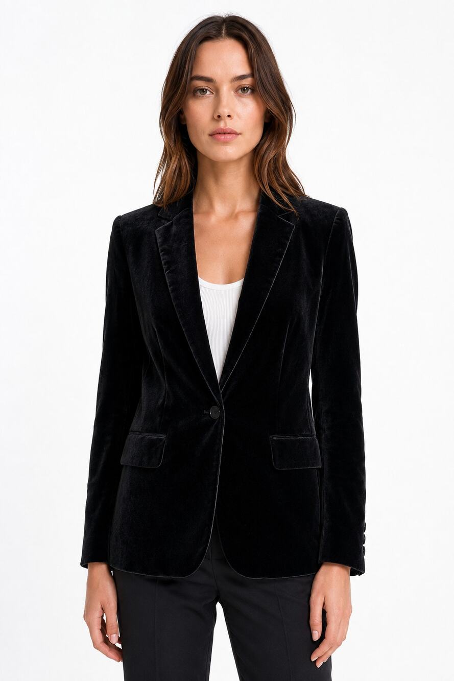 FRAME Atelier Black Velvet Blazer One-Button Tailored Jacket Size Small
